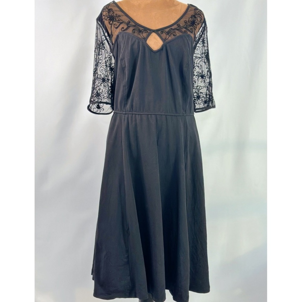 Unbranded Lace Mesh Keyhole Dress Womens XL Black Good Fit Flare Pocket Gothic